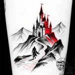 Tattoo sketch, castle walking through mountai… – style Flux Inscriptions – tattoo sketch (25.12.2025 03:17)