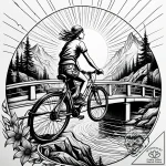 Tat tattoo sketch, cyclist riding across scen… – style Jaeger Simple – tattoo sketch (25.12.2025 06:17)