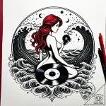 Tat tattoo sketch, mermaid silhouette holding… – style Jaeger Simple – tattoo sketch (25.12.2025 10:16)