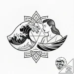 Tattoo sketch a wave that splits into two, on… – style Flux Inscriptions – tattoo sketch (25.12.2025 16:37)