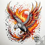 Tattoo sketch, fiery phoenix rising from ash… – style Jaeger Simple – tattoo sketch (25.12.2025 18:17)