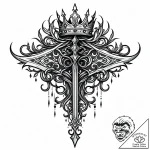 Haunted blade crowned in roots, ink illustrat… – style Jaeger Mini – tattoo sketch (26.12.2025 03:56)