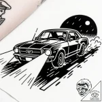A car driving on a wet road at night, headlig… – style Flux Inscriptions – tattoo sketch (26.12.2025 08:37)