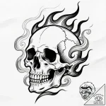 Tattoo sketch, skull engulfed in swirling fla… – style Flux Inscriptions – tattoo sketch (26.12.2025 11:18)
