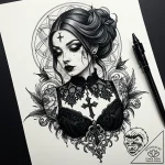 Tat tattoo sketch, goth figure with intricate… – style Jaeger Simple – tattoo sketch (26.12.2025 15:16)