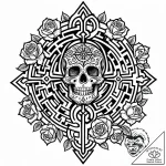 Labyrinth entrance guarded by statues, tattoo… – style Jaeger Mini – tattoo sketch (26.12.2025 18:17)