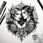 близнецы, concept art for tattoo, neo traditi… – style Jaeger Simple – tattoo sketch (27.12.2025 04:37)