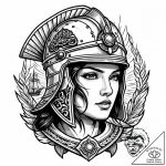 A detailed battle helmet with ancient symbols… – style Jaeger Mini – tattoo sketch (28.12.2025 13:37)