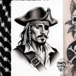 пират, artistic tattoo sketch, black and grey… – style Flux Inscriptions – tattoo sketch (28.12.2025 16:57)