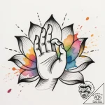 Tattoo sketch, buddha’s lotus hand mudra with… – style Flux Inscriptions – tattoo sketch (29.12.2025 03:17)
