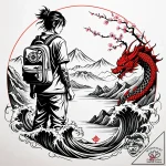 Tattoo sketch, traveler with backpack standin… – style Jaeger Simple – tattoo sketch (29.12.2025 04:56)