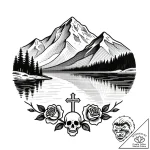 Tattoo sketch, thin line mountain reflected i… – style Flux Inscriptions – tattoo sketch (29.12.2025 05:57)