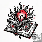 A book with a fantasy world growing from its… – style Flux Inscriptions – tattoo sketch (29.12.2025 07:17)