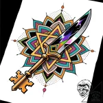 Key pierced by obsidian blade, concept art fo… – style Flux Inscriptions – tattoo sketch (29.12.2025 22:57)