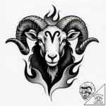 Tattoo sketch an aries ram with mars’ glyph e… – style Flux Inscriptions – tattoo sketch (30.12.2025 04:17)