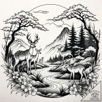 A small herd of deer grazing in a forest clea… – style Jaeger Simple – tattoo sketch (30.12.2025 05:56)