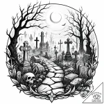 A graveyard scene with fog, tattoo sketch des… – style Jaeger Mini – tattoo sketch (30.12.2025 07:37)