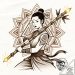 Tattoo sketch, mei lee holding bamboo staff w… – style Flux Inscriptions – tattoo sketch (30.12.2025 17:37)