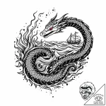 Ocean serpent coiling through wreckage, tatto… – style Jaeger Mini – tattoo sketch (30.12.2025 18:16)