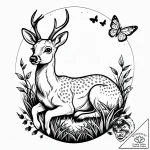 Tattoo sketch, bambi lying in grass with butt… – style Jagger Old – tattoo sketch (02.01.2026 00:57)