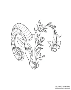 Aries Ram Tattoo Sketch with Delicate Flowers – 13.09.2026 22-45